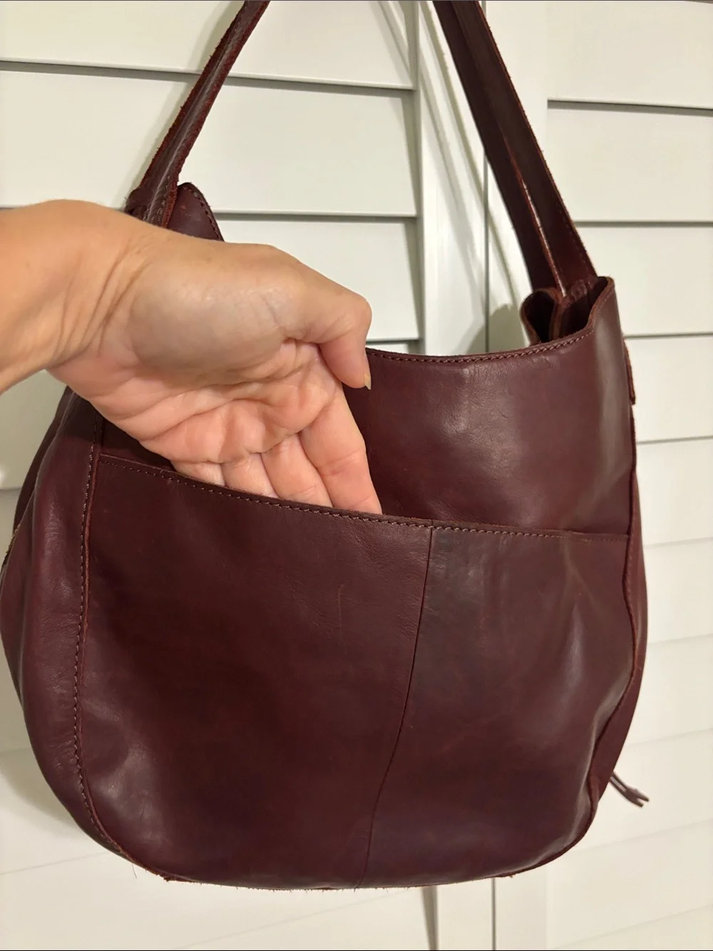 Margot New York Burgundy Genuine Leather Hobo Shoulder Bag with Tassel